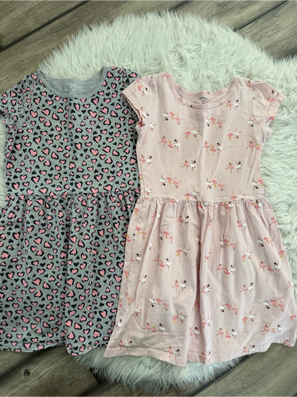 Carter's Pink Ballerina Print Dress & Gray Pink-Heart Dress Set